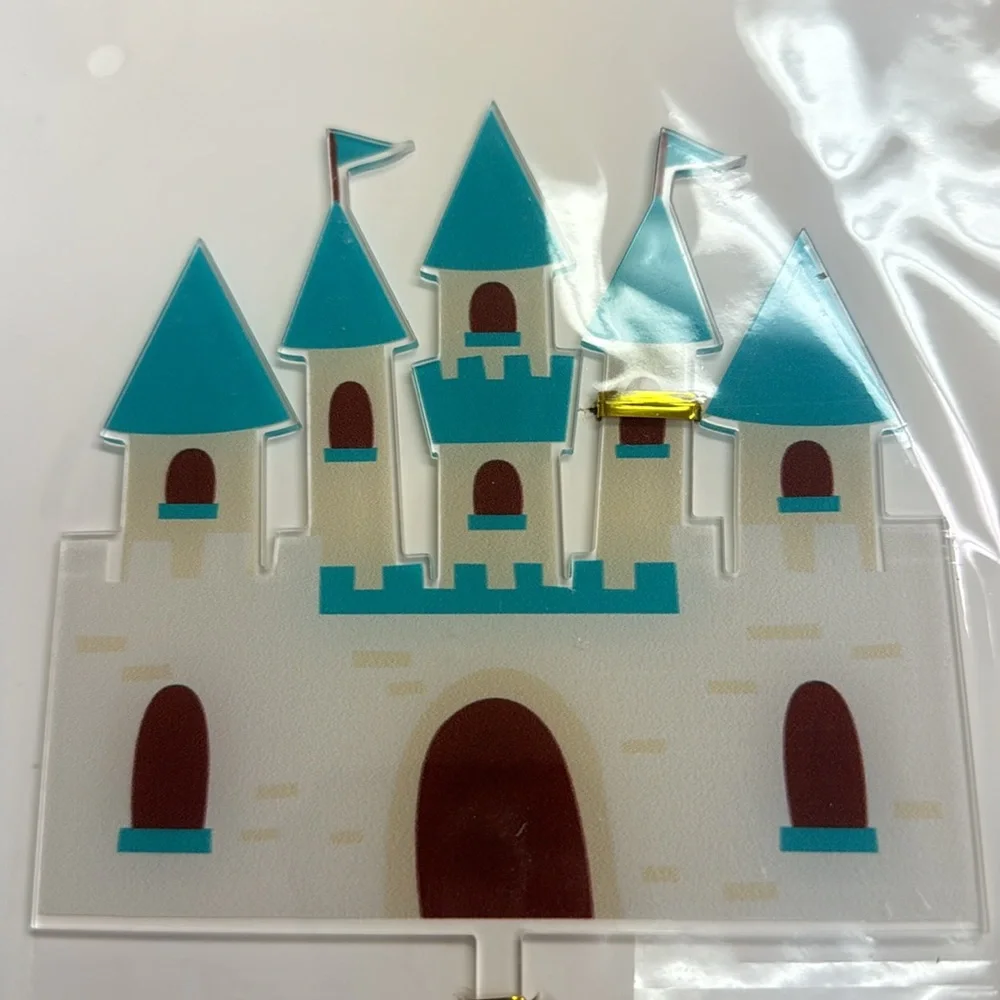 Blue Castle Cake topper new plastic reusable never used acrylic